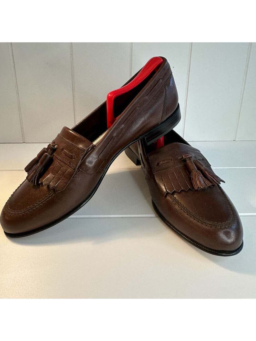 Bally Switzerland Mens Leather Kiltie Tassel Loafers Brown Dress Shoes, 9.5